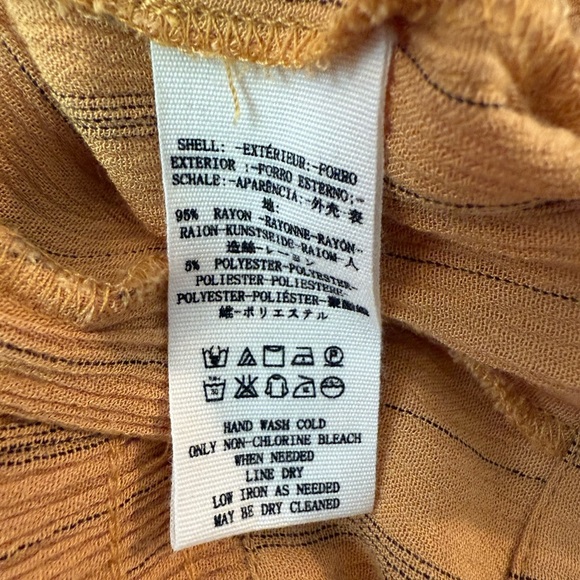 Free People Mustard Yellow Stripe Crinkle Hi Low Pants in Size Small - Picture 7 of 7